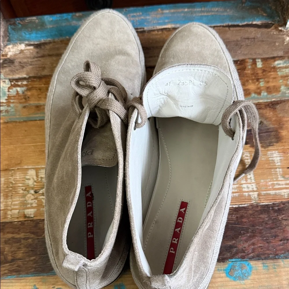 PRADA Men’s Suede Lace-Up Shoes in Taupe Size 8.5 - Picture 4 of 10